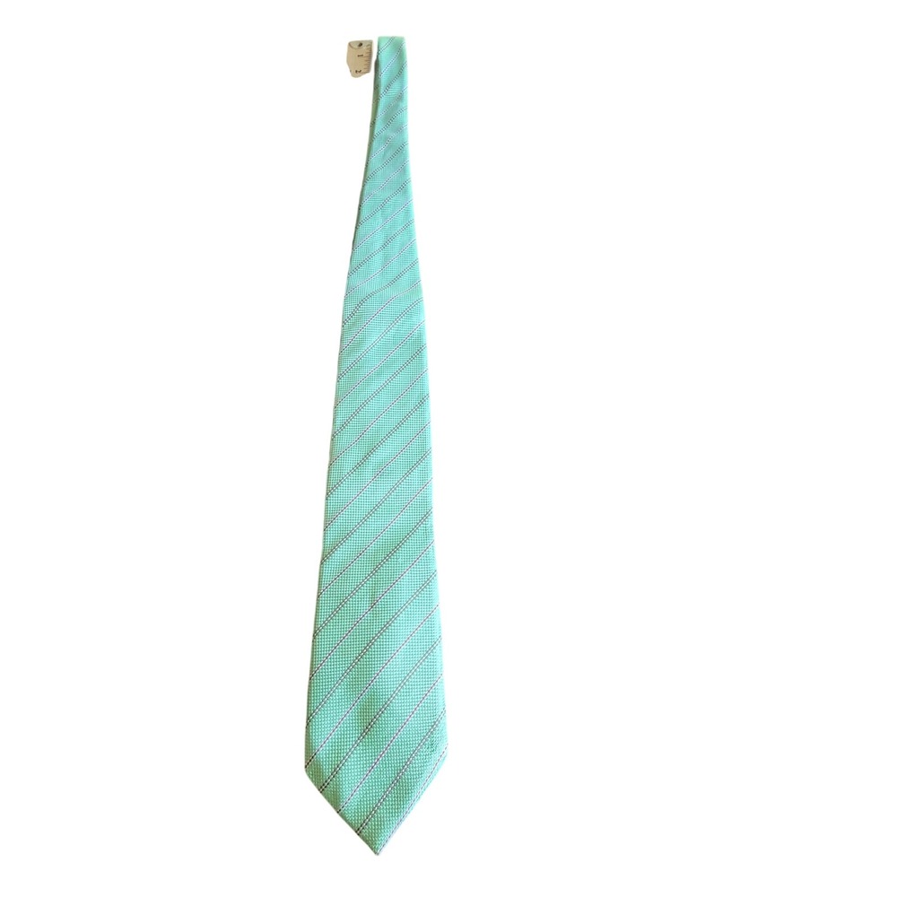 Canali Silk Necktie Diagonal Stripe Textured Woven Green Mens OS Good Italy